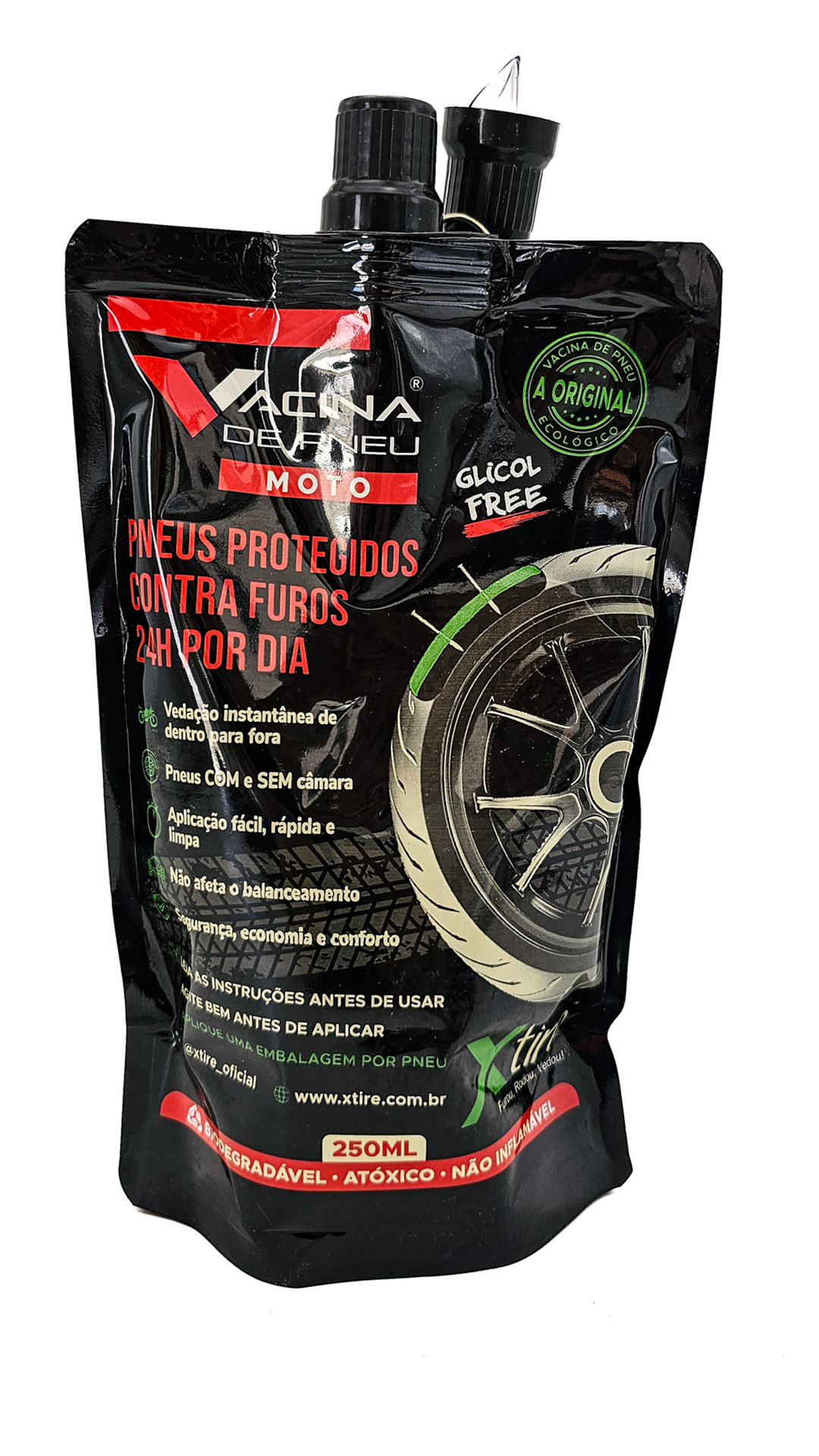 Kit 2 Vacina Anti Furo Para Pneu Câmara Xtire Moto Titan Fan Fazer Xre Bros Lander - 2 Frasco 250ml